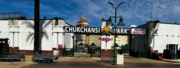 Picture of the front gate of Chukchansi Park, with the Pacific